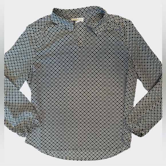 Pleione Black White Geometric Print Blouse Long Sleeve Size M - Picture 1 of 3